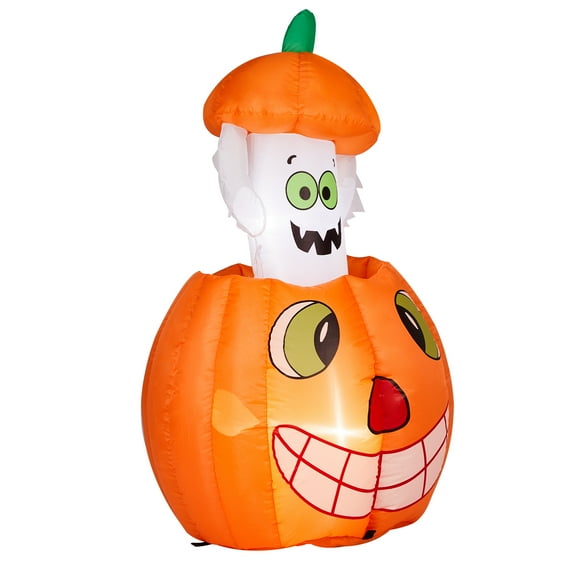 2.8 FT Halloween Inflatables Animated Pumpkin Ghost, Outdoor Decorations Blow Up Yard Decor with Built-in LEDs for Indoor Party Garden Lawn Decor