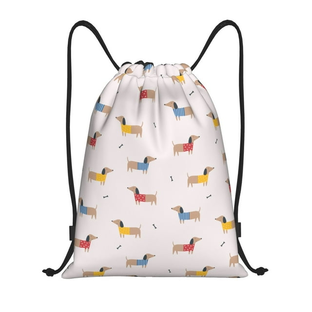 Lukts Dachshund Dog Puppy Pattern Drawstring Backpack Bag Sport Gym Sackpack,String Backpack Sport Bag Sack,Cinch Tote Gym Backpack-Small
