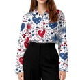 thumbnail image 3 of Iaqnaocc 4th Of July Outfits for Women Button Down Collared Independence Day American Flag Stars Freedom Long Sleeve Tops 250 Anniversary Usa Summer Tee Top Deep Red XL, 3 of 4