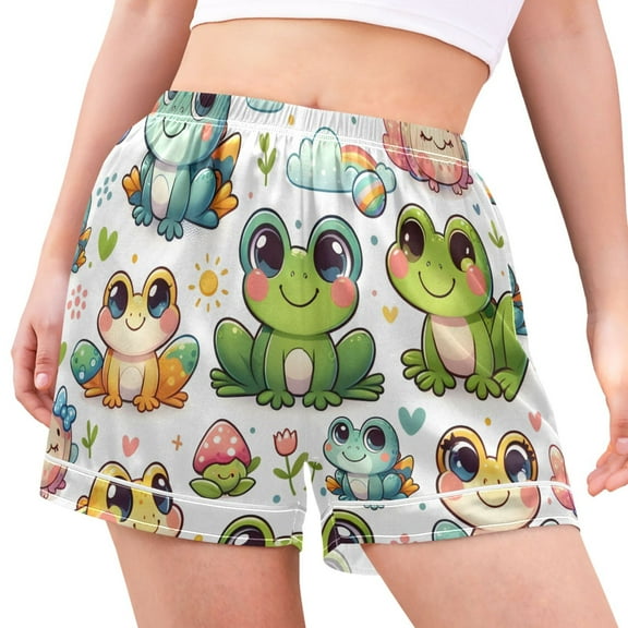 ALAZA Cartoon Frog and Mushrooms Women's Pajama Lounge Shorts Bottoms Sleep Short M