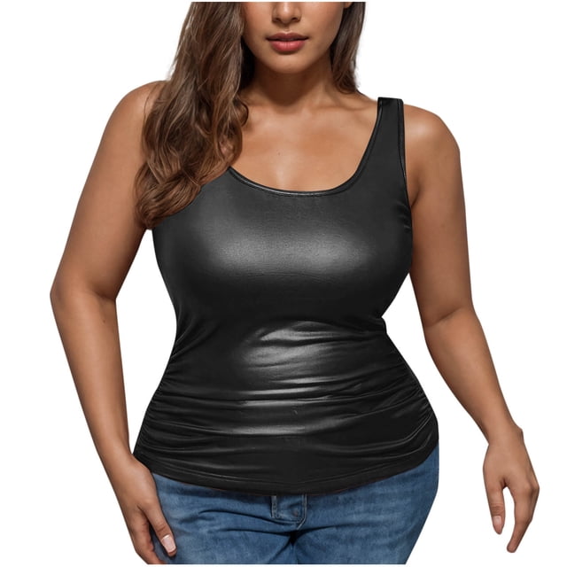Liquidation! Hauts Grande Taille pour Femmes, Blouse à Manches Courtes d'Été pour Femmes, Mode Décontractée Sans Manches Unie Col Rond Blouse