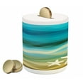 thumbnail image 1 of Abstract Piggy Bank, Abstract Design Modern Illustration of Waves Starfish Sandy Beach Aquatic Theme, Ceramic Coin Bank Money Box for Cash Saving, 3.6" X 3.2", Blue Beige, by Ambesonne, 1 of 4