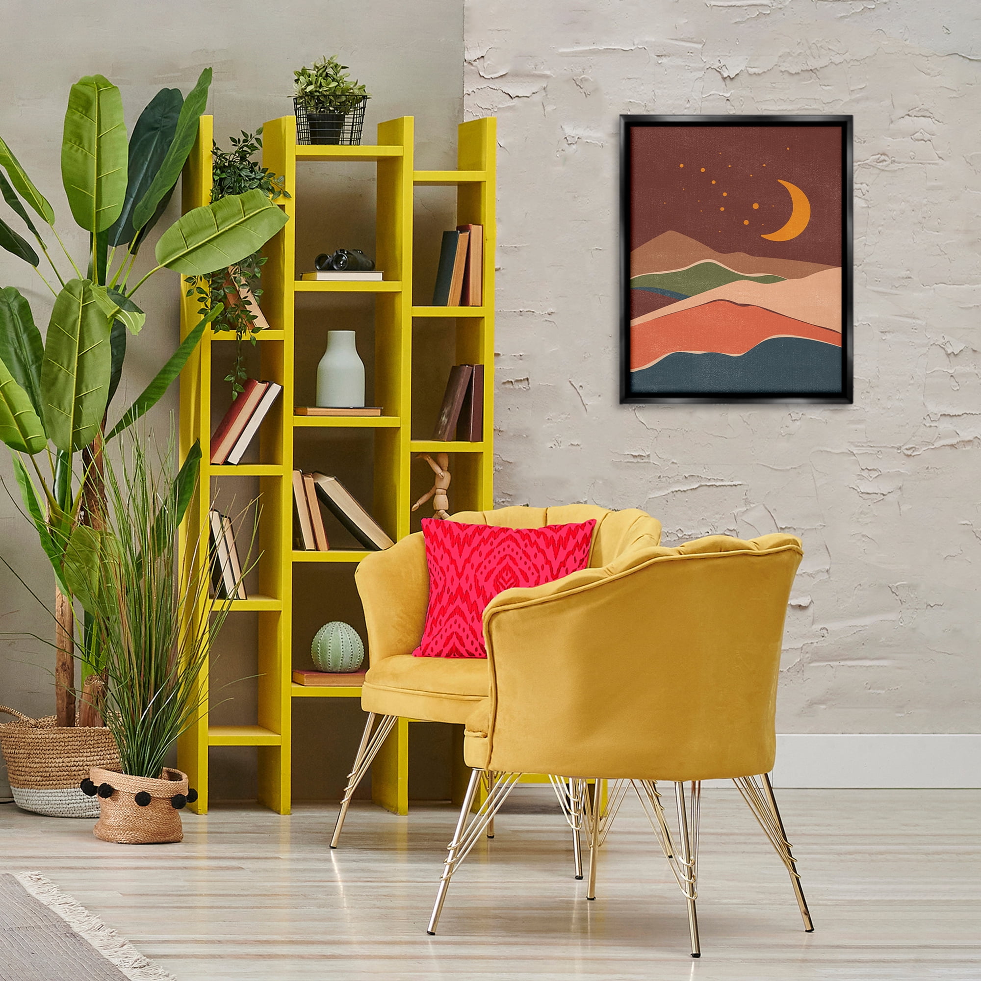 Stupell Industries Earthtone Desert Moon Landscape & Nature Painting Black Floater Framed Canvas Art Print Wall Art, 17 x 21