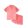 thumbnail image 7 of Dagugfen Sleepwear Suit Sets for Teens Short Sleeve Button down Shirts Collared Neck Elastic Waist Shorts Soft Homewear Comfy Outfits(16-17Years,Watermelon Red), 7 of 7