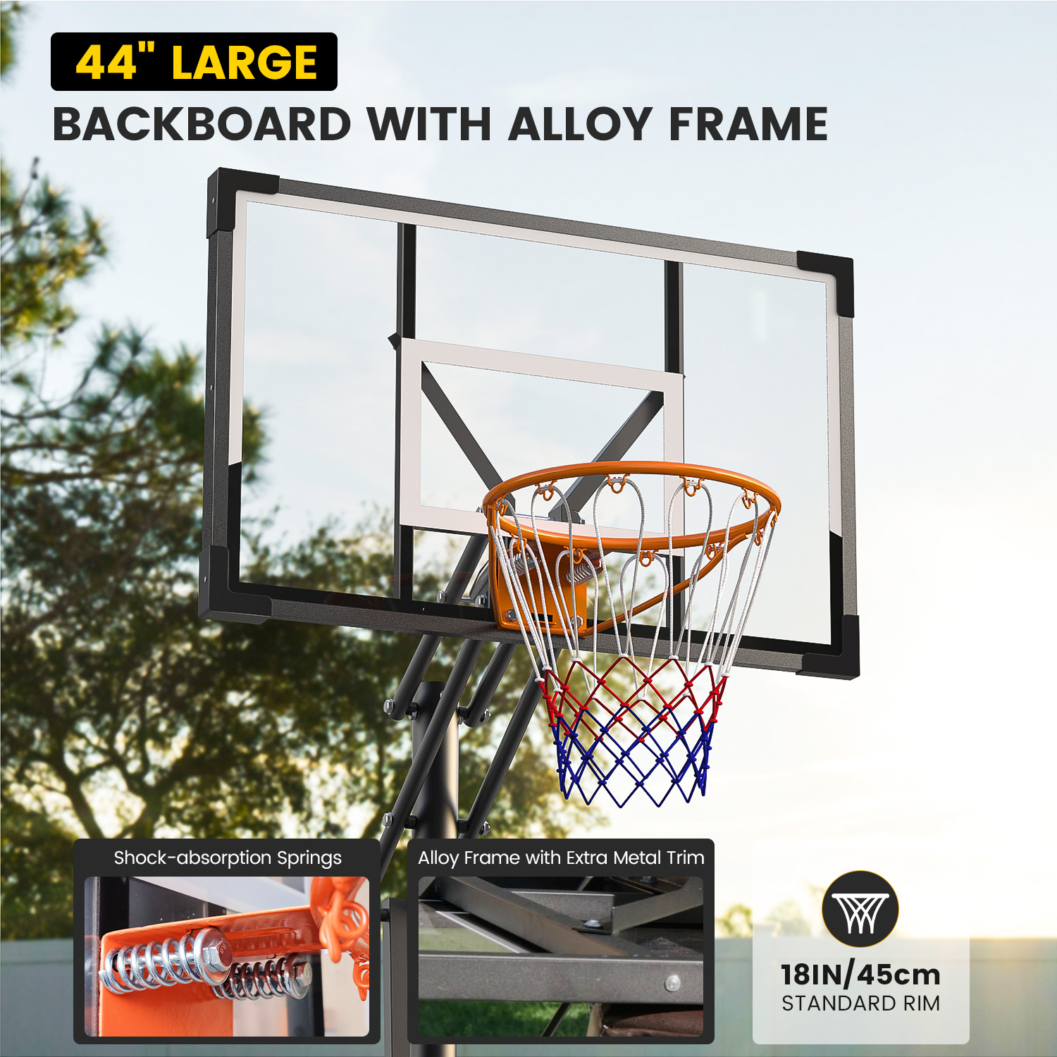 Bexfil  Portable Adjustable Basketball Hoop 5.25-10ft with 44" Backboard for Kids, Teens, Adults, New