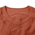 thumbnail image 4 of Comfy Cotton Linen Top For Women Relaxed Fit Embroidered Detail Round Neck Casual Long Sleeve Blouse, 4 of 9