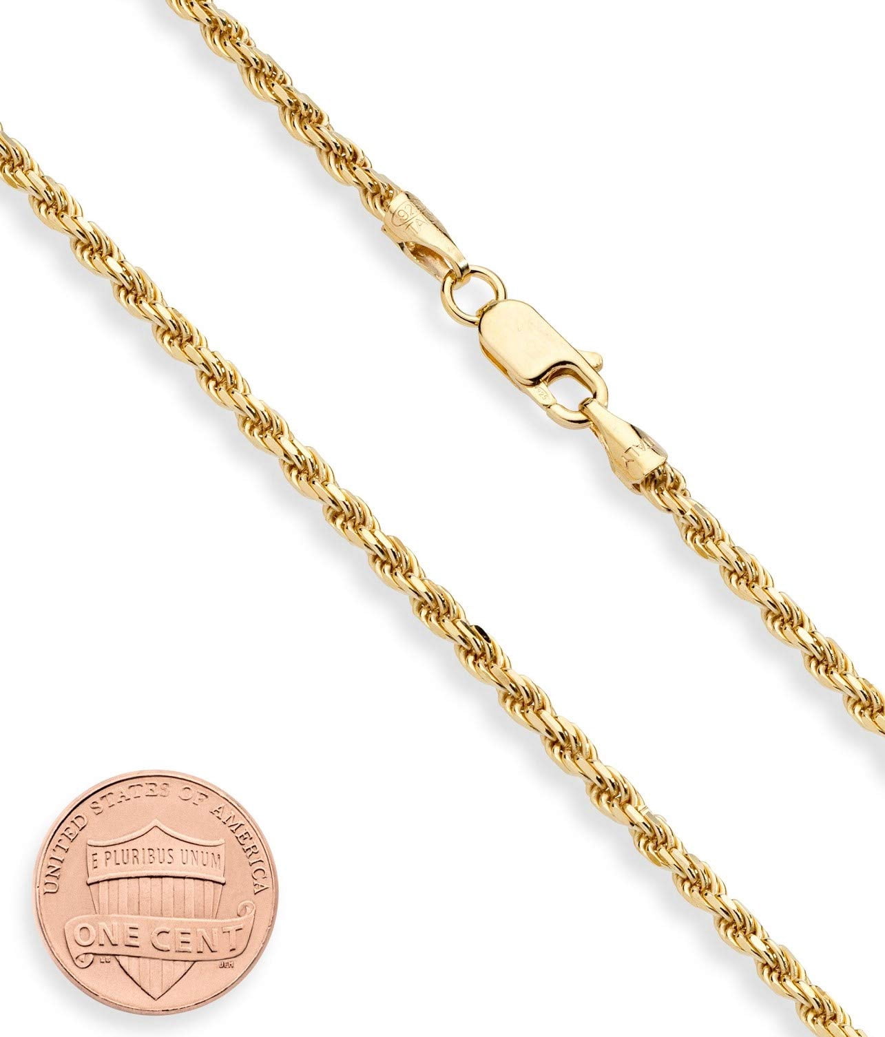 Miabella Solid 18K Gold Over Sterling Silver Italian 2mm, 3mm Diamond-Cut Braided Rope Chain Necklace for Men Women, 925 Sterling Silver Made in Italy (3mm, Length 24 Inches)