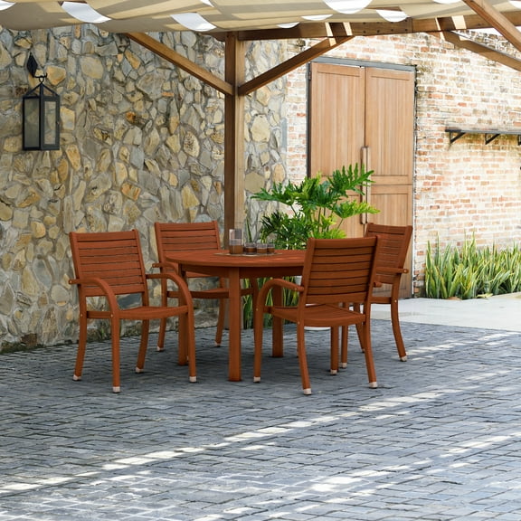 Amazonia Arizona 5-Piece Solid Wood 100% FSC Certified Round Patio Dining Set, items included: 1 dining table and 4 dining chairs