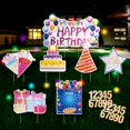 thumbnail image 1 of 7 letreros de feliz cumpleaños con estacas, cadena de luz LED de 16.4 pies, letreros personalizados, grandes letreros de feliz cumpleaños, juego completo de suministros para patio, césped, decoración, 1 of 8