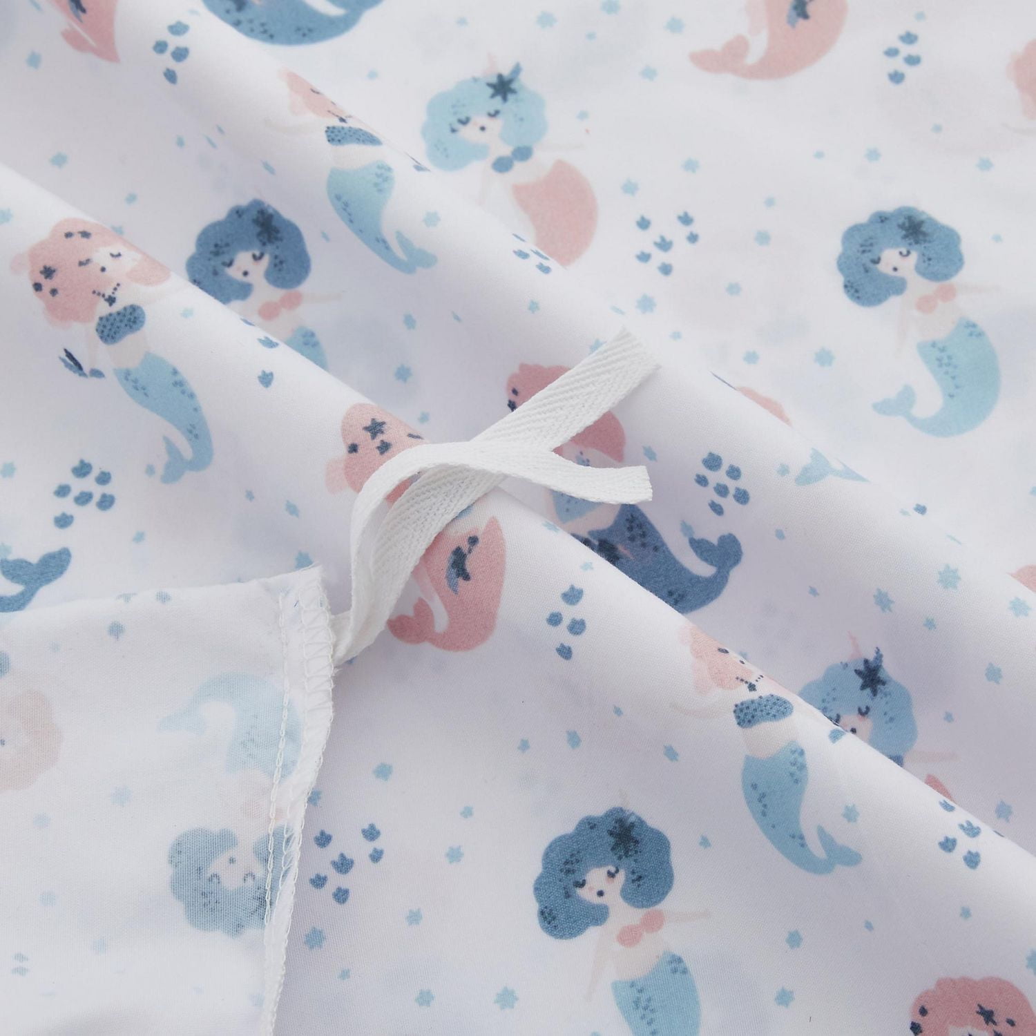 Literie Marina Décoration pour enfants et filles, en percale de coton doux 600 fils, avec fermeture éclair et lien d'angle, motif sirène.