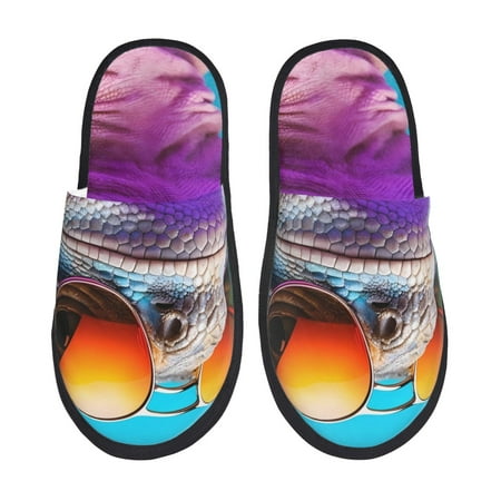 

Fuzoiu Lizard With Sunglasses Colorful Print Unisex Furry Slippers Plush Indoor Shoes Trendy House Slippers Anti-Skid EVA Sole House Shoes for Home Office and Travel -Medium