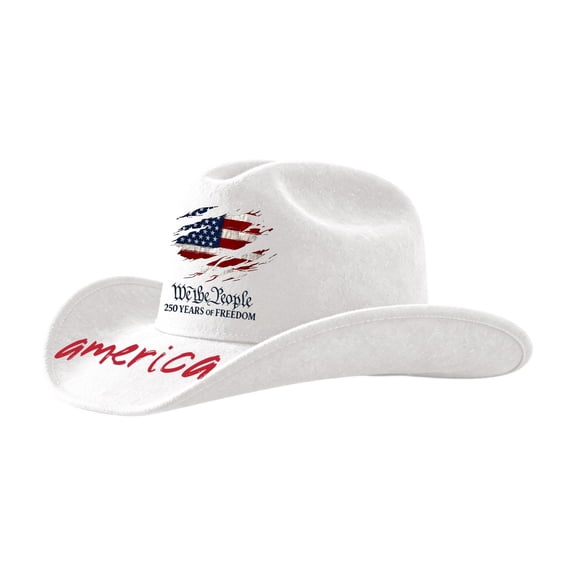 JULMCOMO 250th Anniversary USA Cowboy Hat Felt American Flag Roll Up Vintage Red White Blue Hat for 4th Of July White