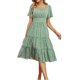 thumbnail image 1 of VISgogo Vestido de manga corta para mujer, vestido holgado con cintura elástica y cuello cuadrado con estampado de corazón pequeño, ropa informal simple de una pieza VISgogo  moda, 1 of 5