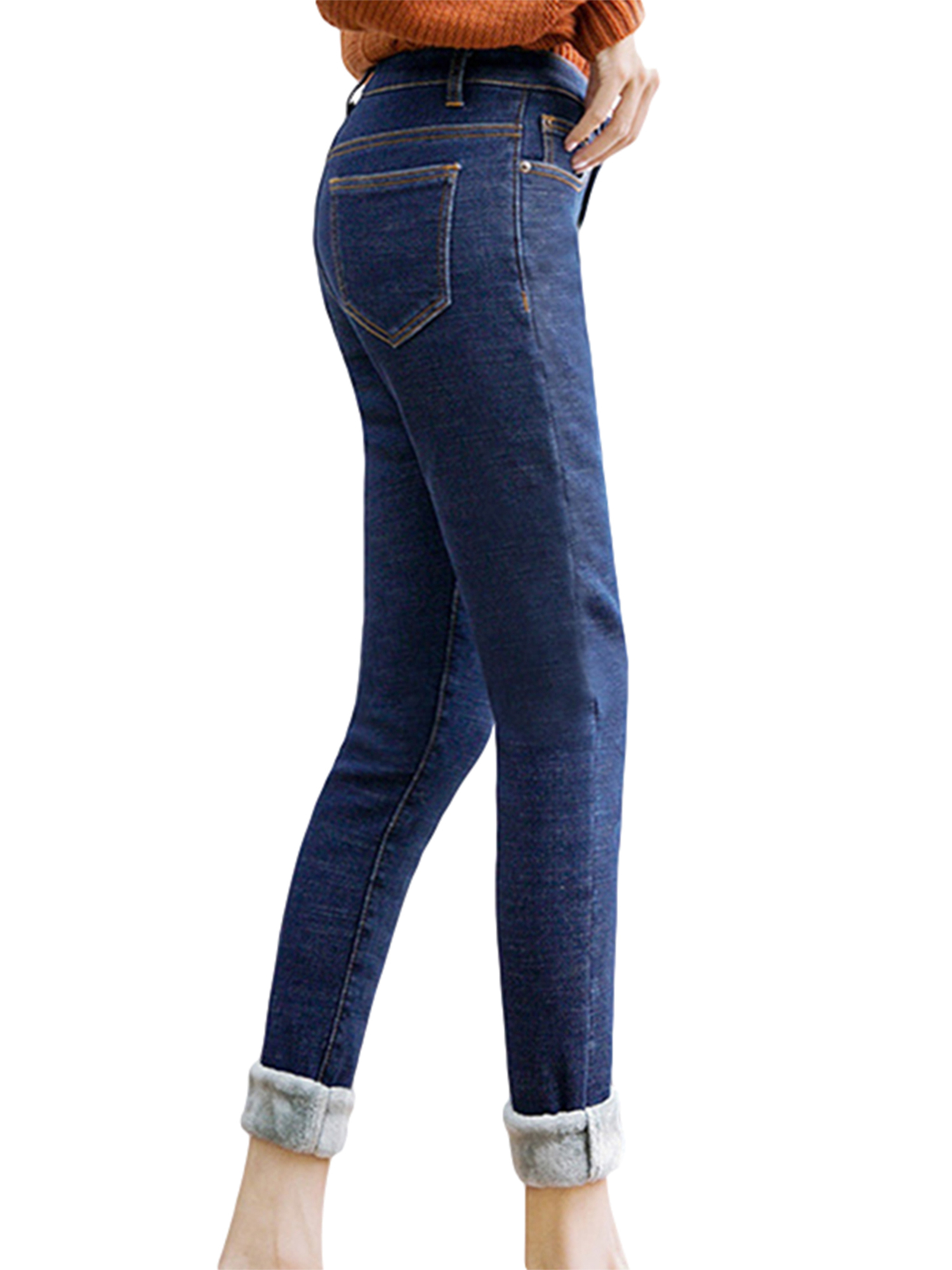 JBEELATE Women's Fleece Lined Jeans Stretchy Skinny Denim Pants with Pockets - image 3 of 6