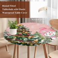 thumbnail image 4 of Snowman Christmas Round Tablecloth, Fitted Table Cover with Elastic for 36"-44" Round Tables, Green Xmas Tree Ball Snowflake Winter Table Cloth Outdoor Indoor Dinning Party Waterproof Tablecloths, 4 of 7