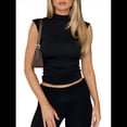 thumbnail image 1 of Tops Cortos Sin Mangas para Mujer, Camisetas Sin Mangas Fruncidas con Cuello Alto, Camisetas para Salir Y2K, Camisetas Ajustadas Lisas. Negro S, 1 of 7