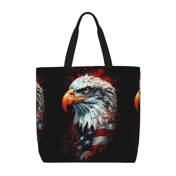 KLL USA Bald Eagle Pattern Aesthetic Tote Bag for Women Beach Bag Shopping Bags Shoulder Bag Reusable Grocery Bags
