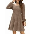 thumbnail image 2 of Womens Square Neck Long Sleeve Fall Dresses Casual Babydoll Sweater Dress Khaki M, 2 of 7