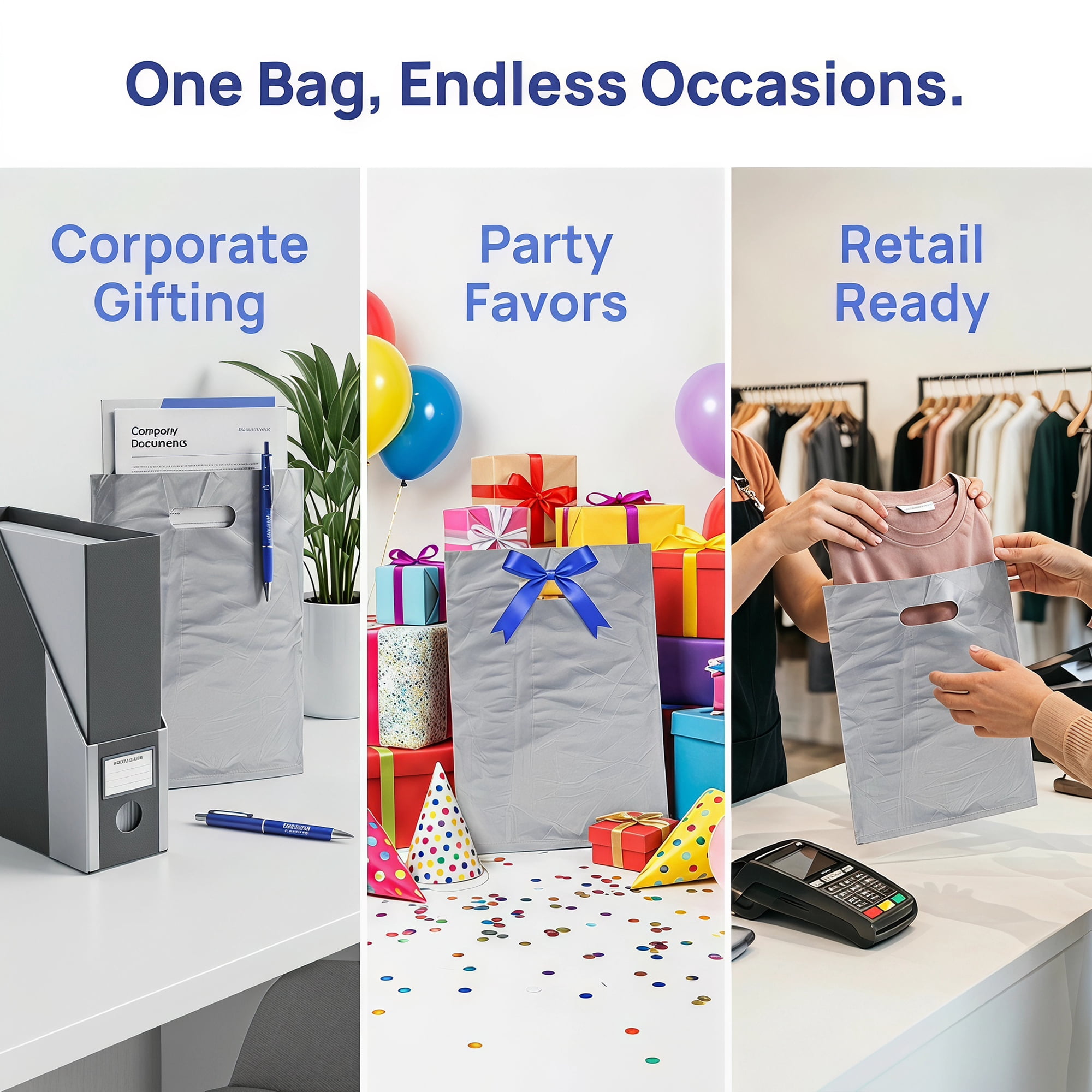 Unique Bargains 50Pcs Premium Waterproof Gift Bags Gray 9.8" x 13.8"