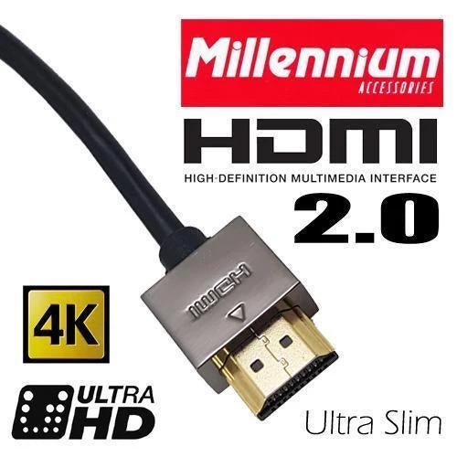 Millennium High Speed Ultra-Slim HDMI Cable 2.0 4Kx2k 60 Hz 4096X2160 18Gbps Choice of 3 Meters