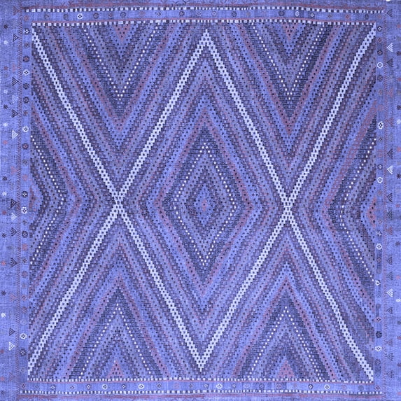 Ahgly Company Machine Washable Indoor Square Southwestern Blue Country Area Rugs, 5' Square