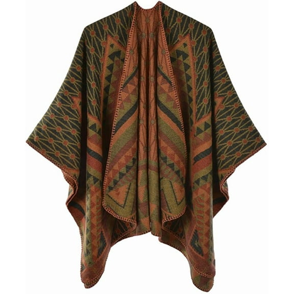 CoCopeaunt Women Plaid Shawl Wraps Retro Poncho Open Front Cardigan Sweater Cape Large Blanket Scarf