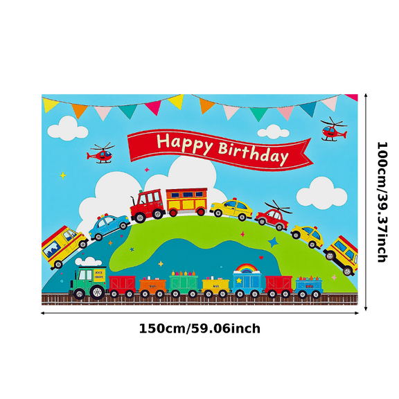 Colorful Vehicle Themed Backdrop Banner for Kids Happy Birthday Party Decoration Photography Props Background Party Supplies Decors