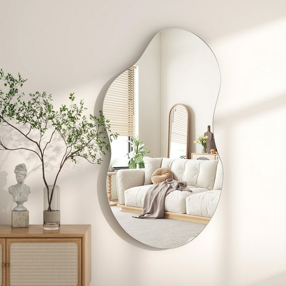 SHYFOY Asymmetrical Mirror with Metal Frame, Modern Cloud Mirror for Living Room Decor