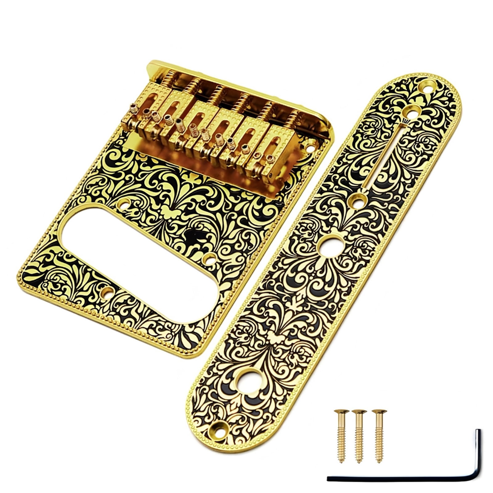Electric Guitar Engraved Bridge Control Plate Set 6 String Roller Saddles Bridge and Control Plate Instrument Parts