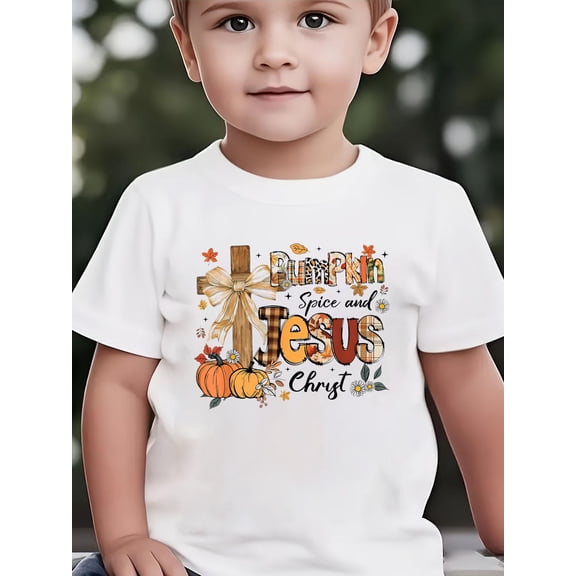 Pumpkin Spice Jesus Christ Funny Fall Thanksgiving Christian Kids Cotton Graphic Tee Comfortable boys girls T-Shirt