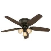 Hunter - Builder Indoor Low Profile Ceiling Fan With Light, 52-inch, New Bronze, Traditional-style, 3-speed WhisperWind Motor, 53327, for Living Rooms, Bedrooms