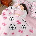 thumbnail image 5 of Meiyoeat Cute Soccer Ball Queen Bedding 7pcs, Pink Bow Print Bedding Comforter Set Queen for Bedroom,Pink Reversible, 5 of 6