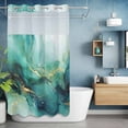 thumbnail image 2 of Teal Green Marble No Hook Shower Curtain with Snap in Liner Abstracts Glod Ombre Stone Crack Texture Waterproof Bathroom Shower Curtain with See Through Top Window for Bathtub 36" x 72", 2 of 9