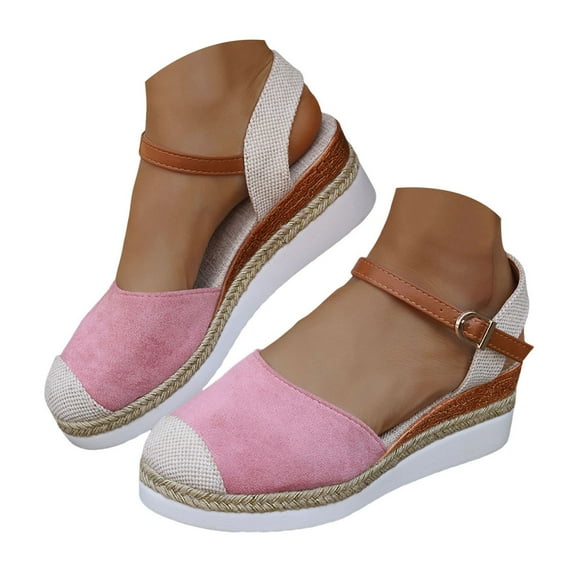 Mepaouo Women's Closed Toe Platform Sandals Summer Ankle Strap Espadrilles Wedge Casual Slip on Shoes