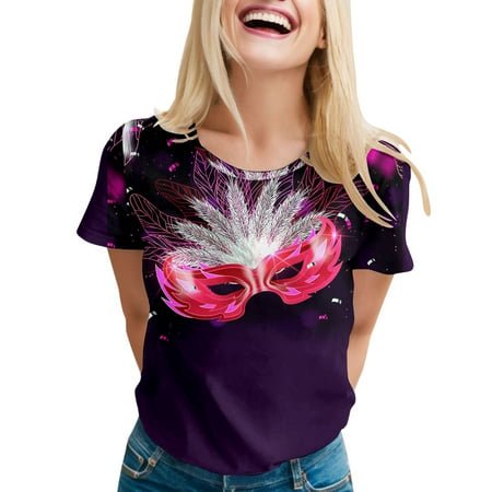 PMUYBHF T-Shirt Imprimé à Manches Courtes Col Rond pour Femmes Printemps Été 2168 L