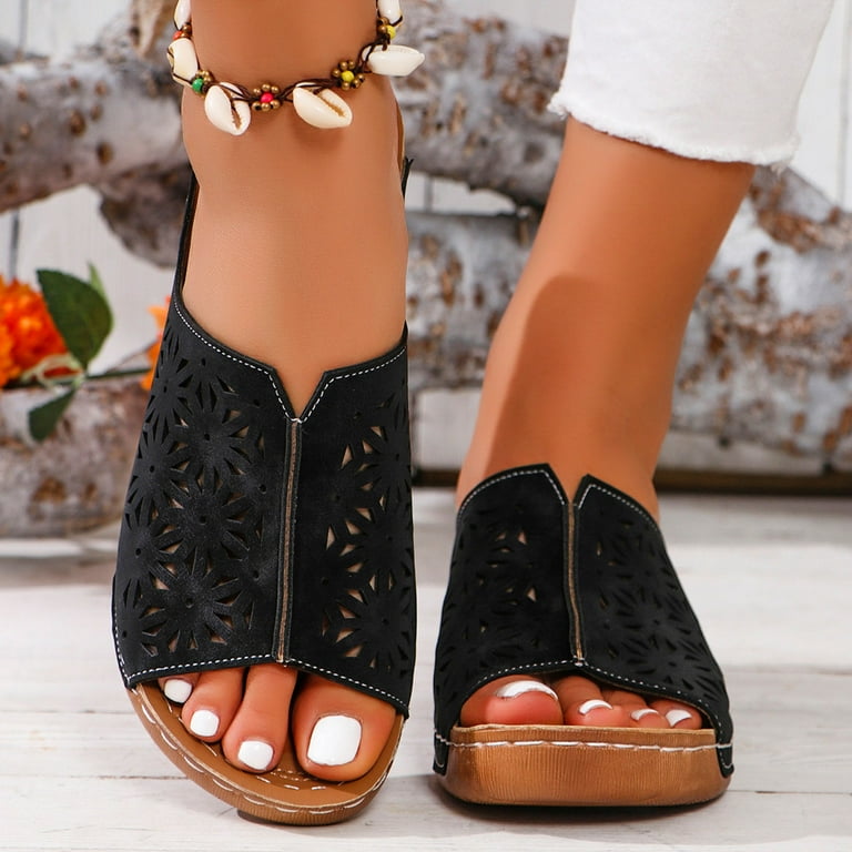 LUOGENLI Female Closed Toe Sandals Women Flat Dressy Women Sandals New Pattern Hollow Flower Pattern Wedge Lightweight and Breathable Casual Shoes
