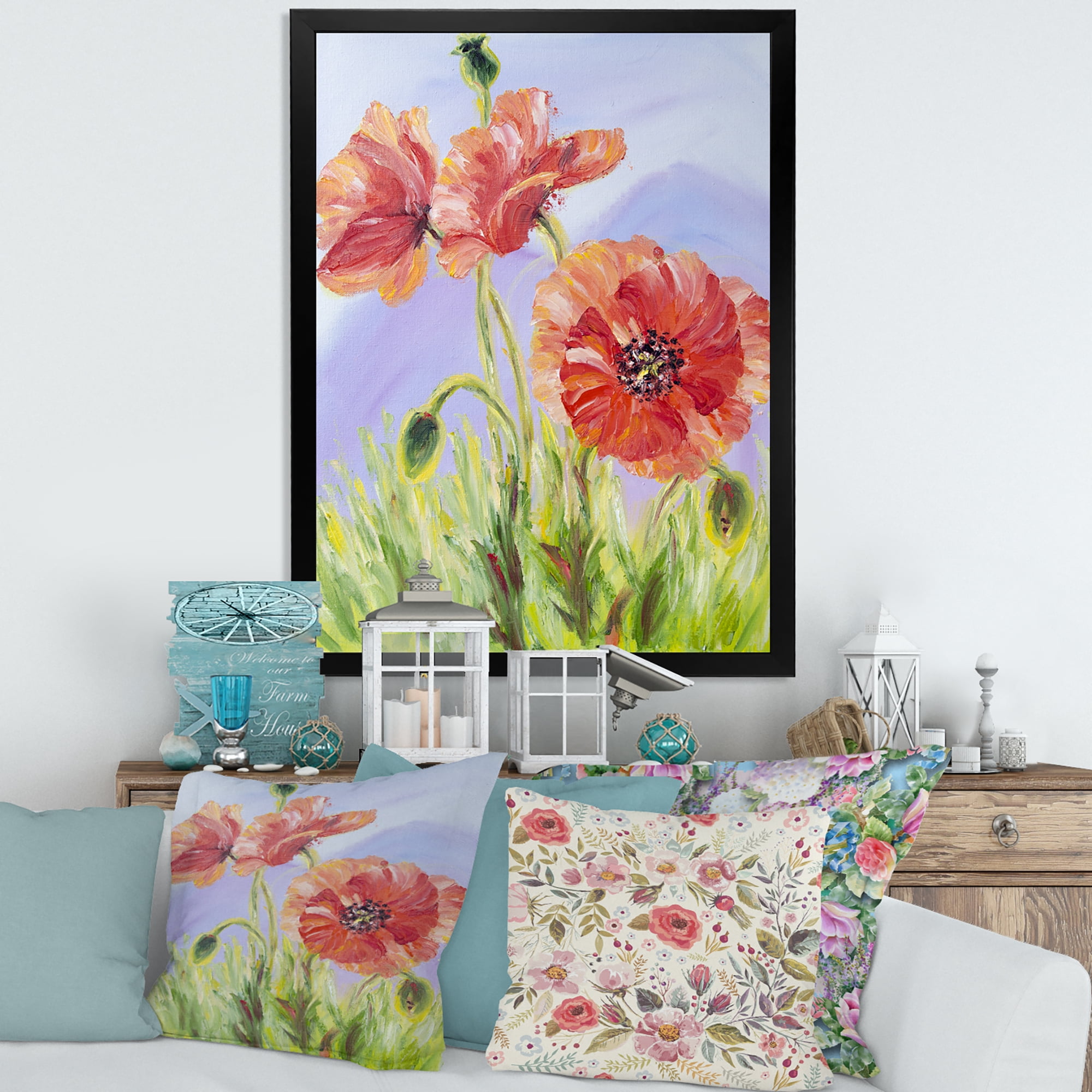 Designart 'Blossoming Poppies At Dawn' Traditional Framed Art Print