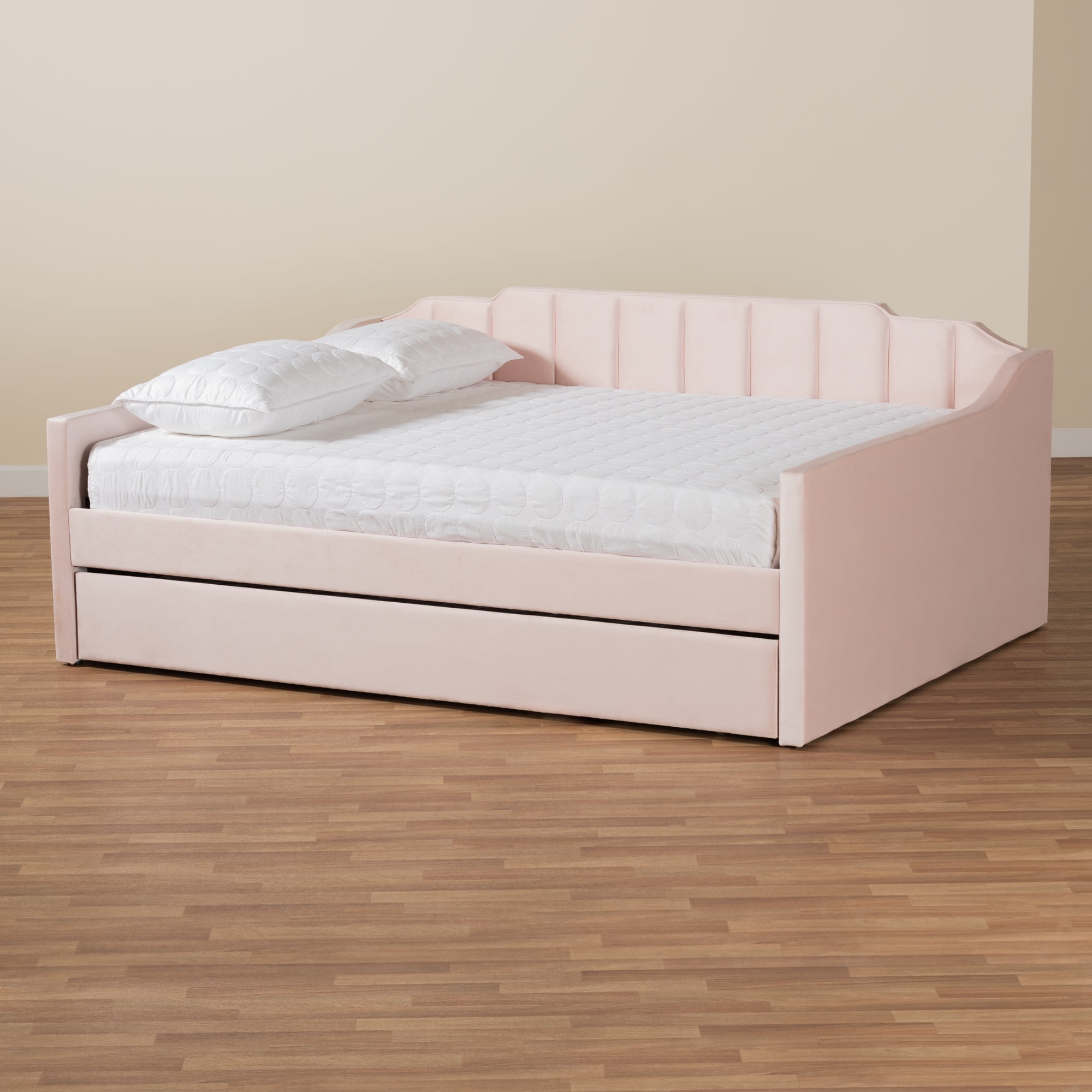 Baxton Studio Lennon Modern Engineered Wood with Trundle Daybed, Queen, Pink