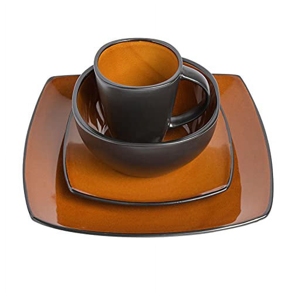 Gibson Soho Lounge Square 16-Piece Dinnerware Set - Amber