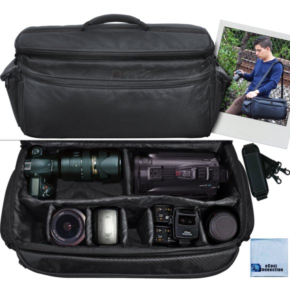 Sac/étui d'Équipement pour Caméscope Extra Grand, Rembourré et Doux pour Canon, Nikon, Sony, Samsung, Olympus et Pentax + Chiffon en Microfibre eCostConnection