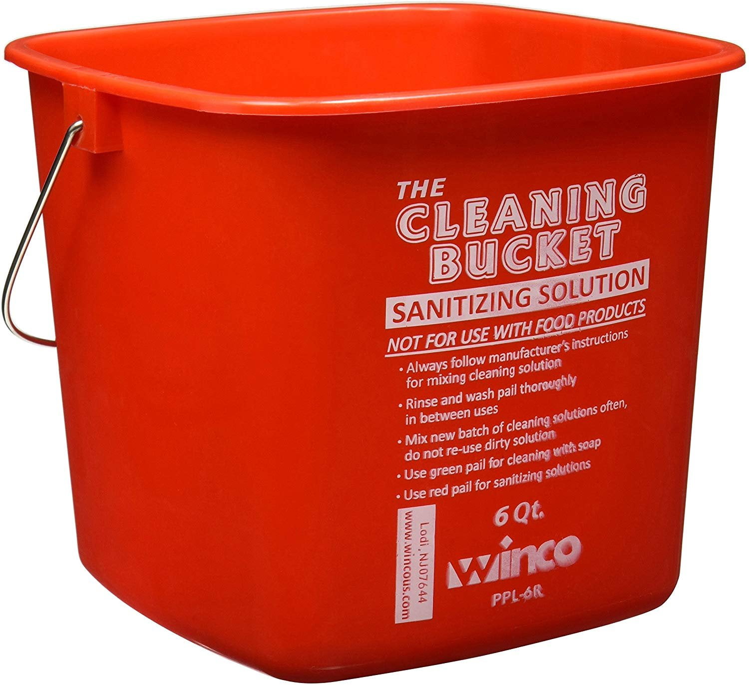 Winco PPL6R Cleaning Bucket, 6Quart, Red Sanitizing Solution