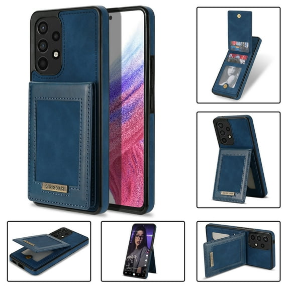 ELEHOLD Flip Leather Wallet Case for Samsung Galaxy A53 5G with RFID Blocking Card Slots Holders Magnetic Buckle Kickstand Function Business Style Men Women Case,Blue