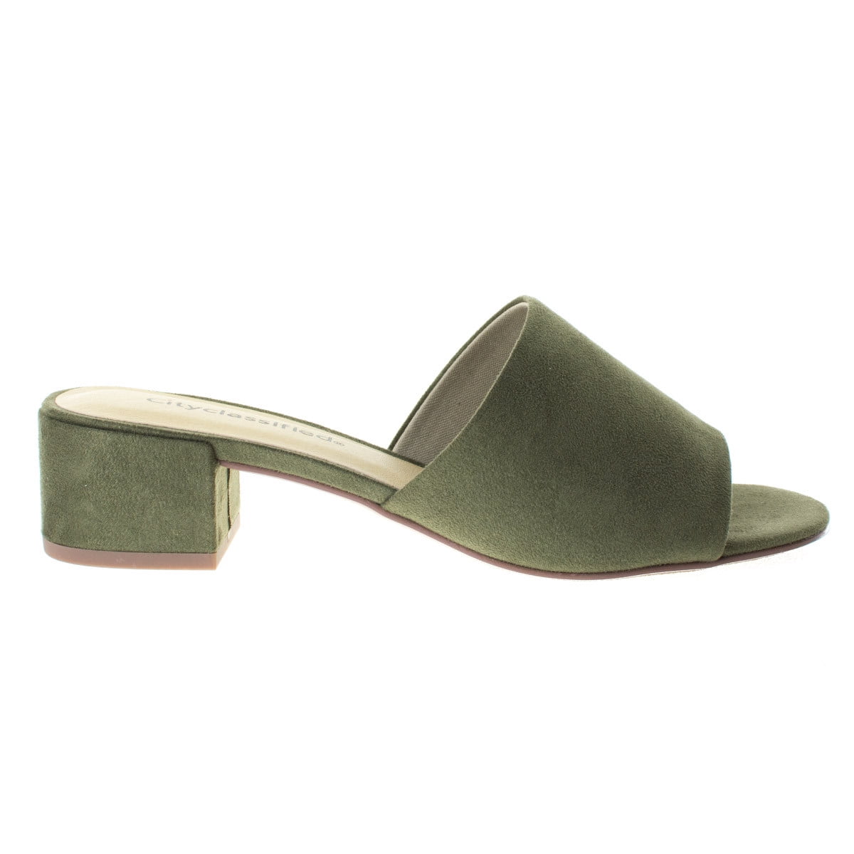 olive green block heel sandals