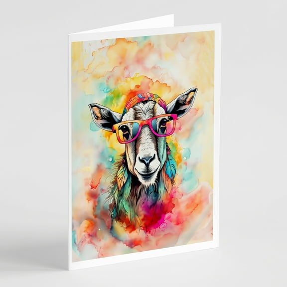 Hippie Animal Goat Greeting Cards Pack of 8 7 in x 5 in