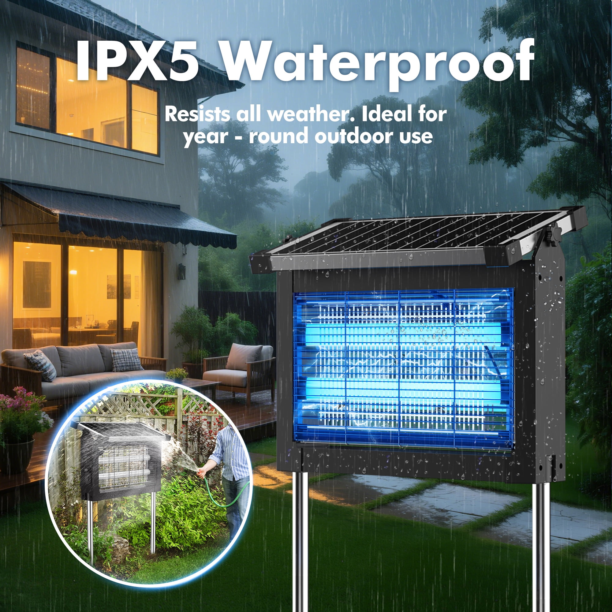 Reppiss Solar Bug Zapper Outdoor, 1 Acre Mosquito & Fly Killer Lamp, Waterproof Insect Control for Garden, Patio