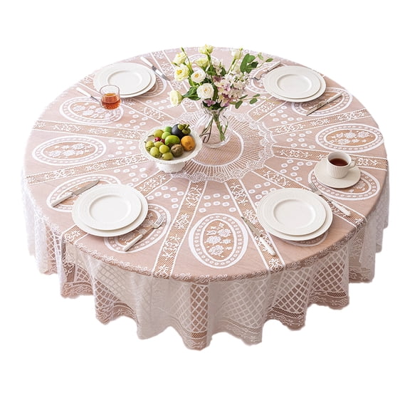 70inch White Round Lace Tablecloth for Wedding Party Decoration, Outdoor Terraces Dining Table