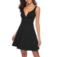 thumbnail image 2 of DHFJKG Dresses For Women Summer V Neck Sleeveless Sexy Stretchy Solid Color Party Mini Dress A Line Formal Casual Wear Spaghetti Strap Versatile Dresses, 2 of 8