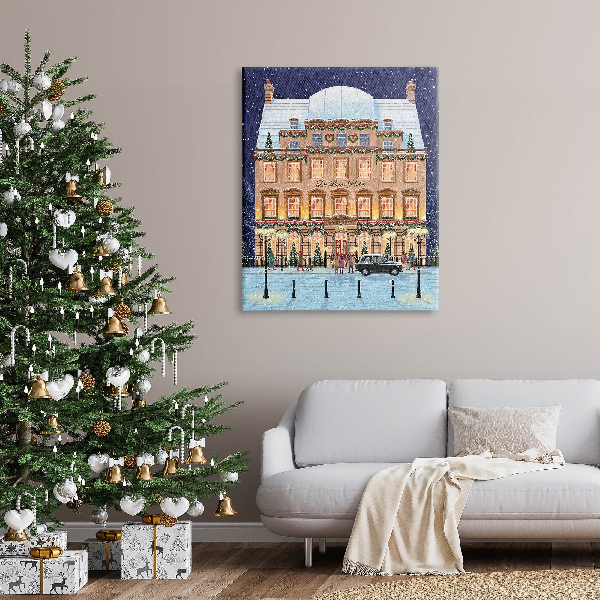 Stupell Industries Winter Hotel Christmas Festival Holiday Painting Gallery Wrapped Canvas Print Wall Art