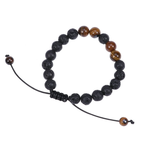 EeaseMX Pulsera de piedra volcánica de 8 mm, ágata, ojo de tigre, ónix, ajustable, elástica y fuerte, para yoga, para hombres y mujeres.