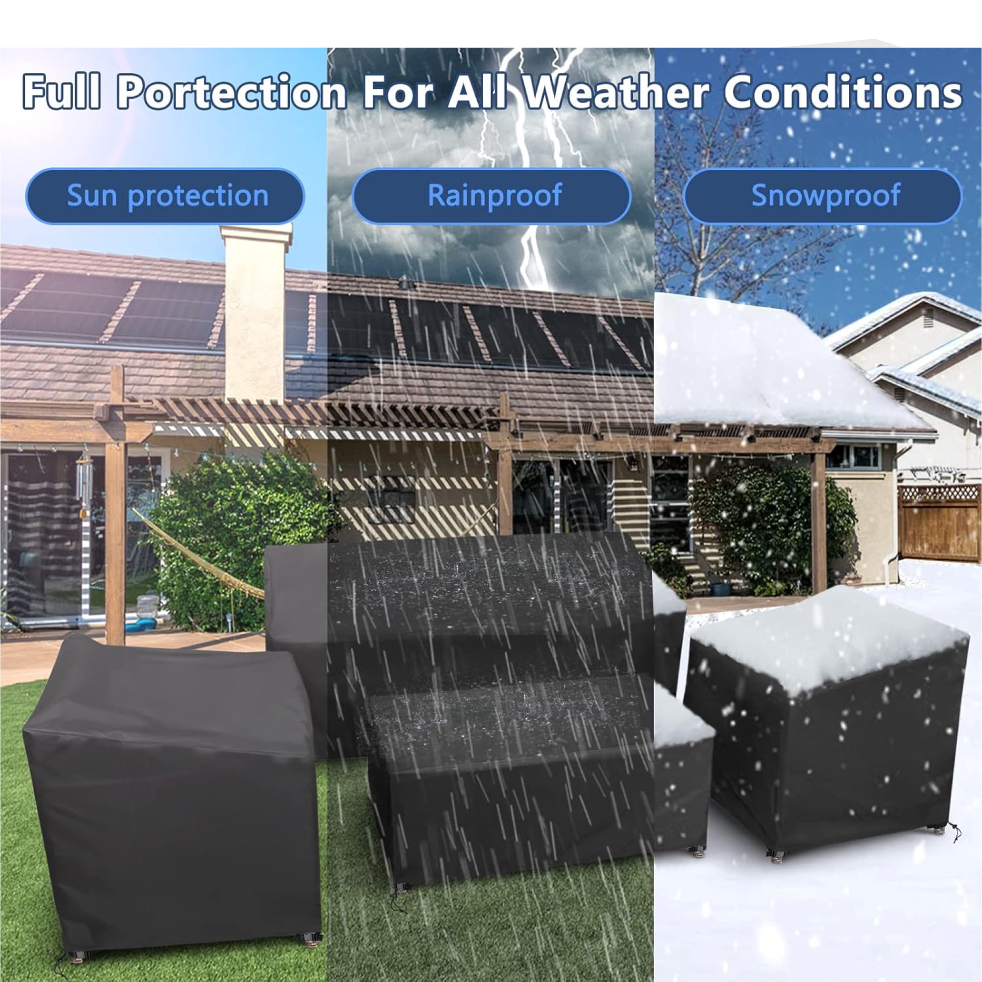 Mainstays 54" x 36" x 32" Black Patio Furniture Cover Set With Buckle Closures (4 Count)
